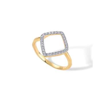 PAVOI 14K Yellow Gold Plated Two Toned Mixed Metals Diamond Shaped Geometric Ring for Women with Cubic Zirconia | Statement Ring | Size 5