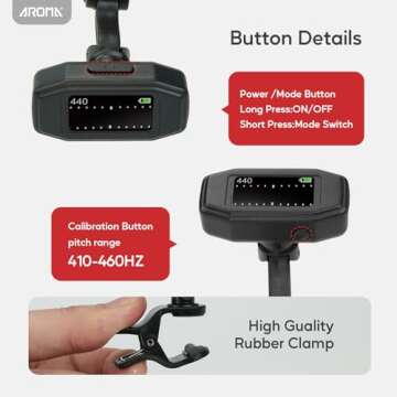 Aroma Rechargeable Clip On Guitar Tuner for Accurate Tuning