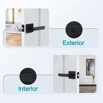 Gaurqiah Heavy Duty KEYLESS Privacy Door Lever for Bathroom, Matte Black Door Handle, Reversible Doo...