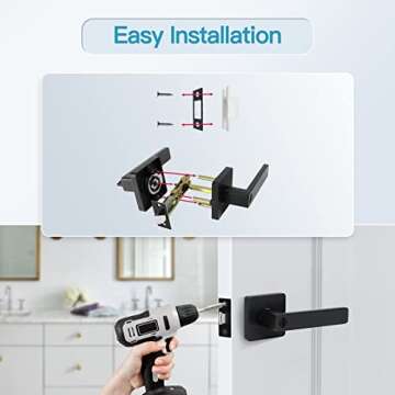 Gaurqiah Heavy Duty KEYLESS Privacy Door Lever for Bathroom, Matte Black Door Handle, Reversible Door Lever for Right & Left Doors, Modern Square Door Lock for Interior Doors, Bathroom,1 Pack