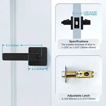 Gaurqiah Heavy Duty KEYLESS Privacy Door Lever for Bathroom, Matte Black Door Handle, Reversible Door Lever for Right & Left Doors, Modern Square Door Lock for Interior Doors, Bathroom,1 Pack