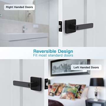 Gaurqiah Heavy Duty KEYLESS Privacy Door Lever for Bathroom, Matte Black Door Handle, Reversible Door Lever for Right & Left Doors, Modern Square Door Lock for Interior Doors, Bathroom,1 Pack