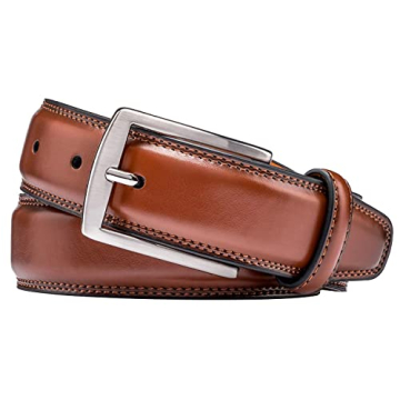 KM Legend Men's Genuine Leather Dress Belt Classic Brown