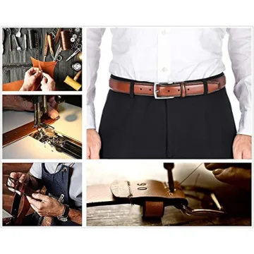 KM Legend Men's Genuine Leather Dress Belt Classic Brown