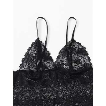 WDIRARA Women' Silk Satin Pajamas Set 4pcs Lingerie Floral Lace Cami Sleepwear with Robe Red Black M