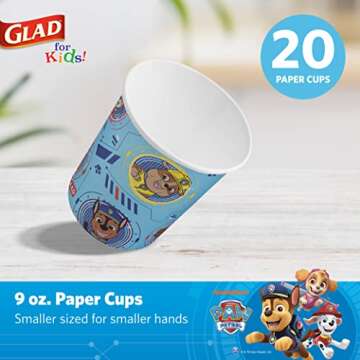 Glad for Kids Paw Patrol Paper Cups Disposable Paper Cups, Blue, 20 Count for Kids Paw Patrol Paper Plates | Disposable Paw Patrol Plates for Kids
