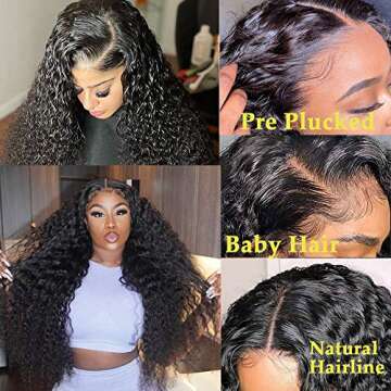 Deep Wave Lace Front Wigs Human Hair for Black Women Curly Human Hair Wig Wet Wavy Wear and Go Gluel...