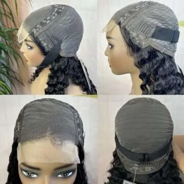 Deep Wave Lace Front Wigs Human Hair for Black Women Curly Human Hair Wig Wet Wavy Wear and Go Glueless Wigs Pre Plucked Bleached Knots Brazilian Virgin Wig with Baby Hair Natural Color 18 Inch