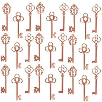 Mixed Set of 30 Large Skeleton Keys in Antique Silver - Set of 30 Keys (Dark Rose Color)