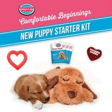 Original Snuggle Puppy Essentials Starter Kit. Heartbeat Dog Toy and Calming Aid with 3 Heat Packs, Puppy Teething Toy, Dog Chew Toy and Dog Blanket.