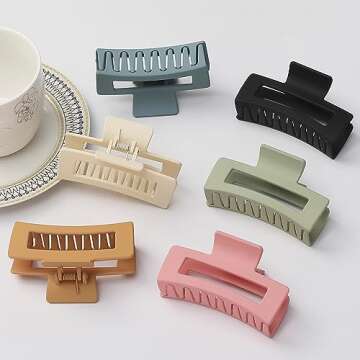 Sisiaipu 3.5 Inch Medium Banana Jaw Hair Clips - 6 Pack Square and Rectangle Clips for Women's Hair ...