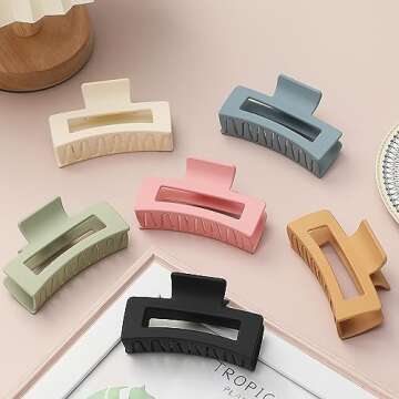 Sisiaipu 3.5 Inch Medium Banana Jaw Hair Clips - 6 Pack Square and Rectangle Clips for Women's Hair - Basic Accessories