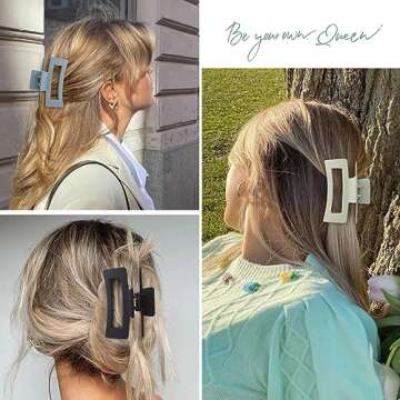 Sisiaipu 3.5 Inch Medium Banana Jaw Hair Clips - 6 Pack Square and Rectangle Clips for Women's Hair - Basic Accessories