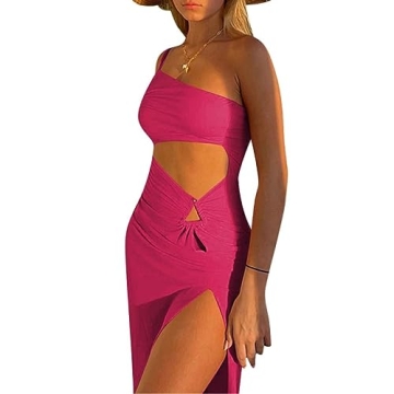 Bacmaze Y2K Dress Sexy Strapless Strap High Slit Bodycon Dresses Mini Sleeveless Cutout Slim Summer ...