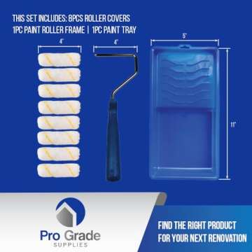 Pro Grade - Paint Roller Tool Kit - 10 Piece Painting Set - Mini Plastic Paint Tray Set, Mini Roller...