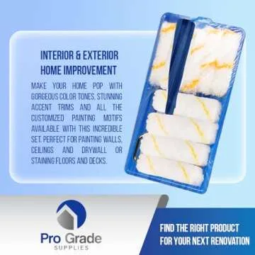Pro Grade - Paint Roller Tool Kit - 10 Piece Painting Set - Mini Plastic Paint Tray Set, Mini Roller Frame,Microfiber Roller Covers