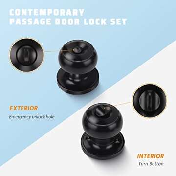 KNOBWELL 2 Pack Ball Privacy Door Knob, Black Interior Door Knob, Door Knob with Lock for Storeroom ...