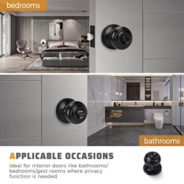 KNOBWELL 2 Pack Ball Privacy Door Knob, Black Interior Door Knob, Door Knob with Lock for Storeroom Bedroom Bathroom, Interior Door Use, Matte Black