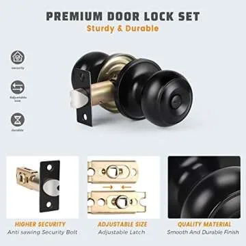 KNOBWELL 2 Pack Ball Privacy Door Knob, Black Interior Door Knob, Door Knob with Lock for Storeroom Bedroom Bathroom, Interior Door Use, Matte Black