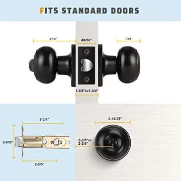 KNOBWELL 2 Pack Ball Privacy Door Knob, Black Interior Door Knob, Door Knob with Lock for Storeroom Bedroom Bathroom, Interior Door Use, Matte Black