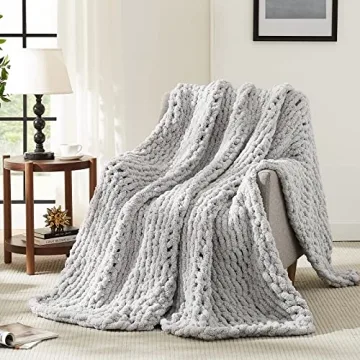 L'AGRATY Chunky Knit Blanket Throw - Soft Chenille Yarn Throw Blanket 50x60: Handmade Thick Cable Kn...