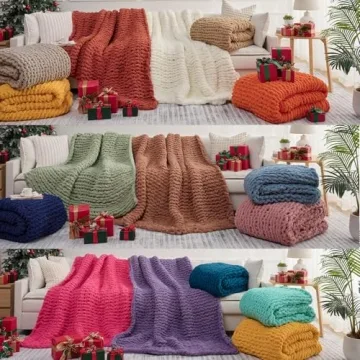 L'AGRATY Chunky Knit Blanket Throw - Soft Chenille Yarn Throw Blanket 50x60: Handmade Thick Cable Knit Crochet Blanket - Large Knit Blanket Chunky Rope Knot Throw Blanket for Couch Sofa Bed Home Decor