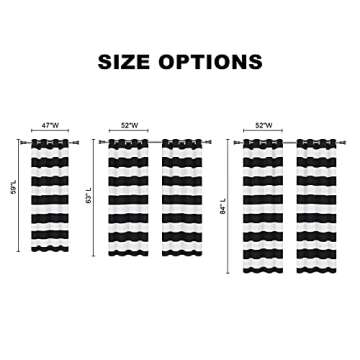 VERTKREA Stripe Window Curtain Striped Room Window Treatment Grommet Curtains 52 × 63 Inches Stripes Drapes for Bedroom Living Room, Black, Set of 2 Panels