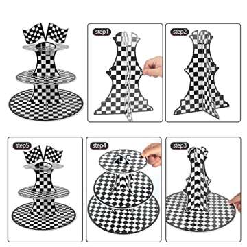 Racing Car Theme Cardboard Cupcake Stand,3-Tier Round Cupcake Holder Car Theme Dessert Stand for Rac...