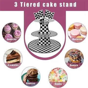Racing Car Theme Cardboard Cupcake Stand,3-Tier Round Cupcake Holder Car Theme Dessert Stand for Racing Cars Birthday Party Supplies Decor