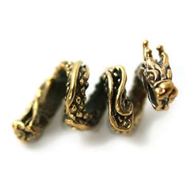 LynnAround Bronze Norse Nordic Viking Dragon Beard Beads Rings, Dwarven Dreadlock Pirate Medieval Ha...