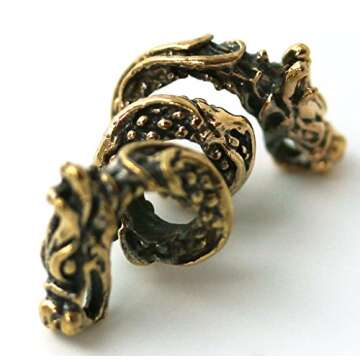 LynnAround Bronze Norse Nordic Viking Dragon Beard Beads Rings, Dwarven Dreadlock Pirate Medieval Hair Beads, Pagan Jewelry (Set of 2 pcs)