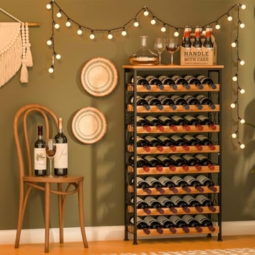 48 Bottles Freestanding Wine Rack with Solid Wood Top