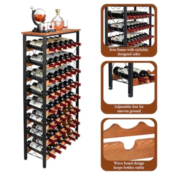 48 Bottles Freestanding Wine Rack with Solid Wood Top