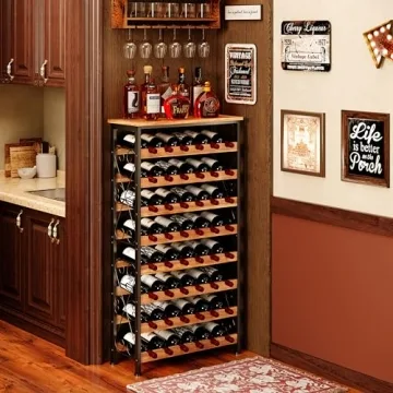 48 Bottles Freestanding Wine Rack with Solid Wood Top