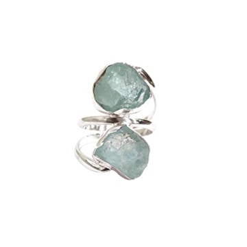 Natural Aquamarine Ring, Rough Aquamarine Gemstone Ring, March Birthstone, Double Stone, 925 Sterlin...