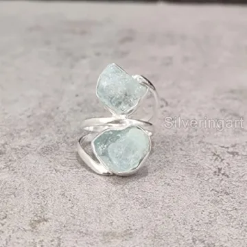 Natural Aquamarine Rough Gemstone Ring for Women