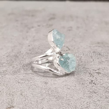 Natural Aquamarine Rough Gemstone Ring for Women