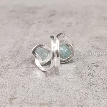 Natural Aquamarine Rough Gemstone Ring for Women