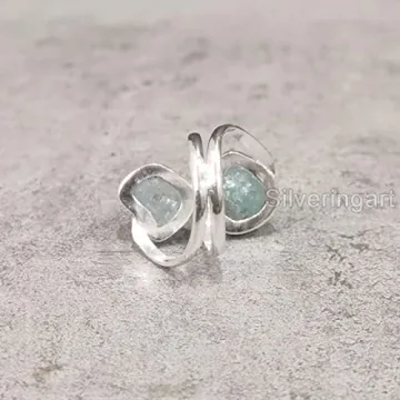 Natural Aquamarine Rough Gemstone Ring for Women