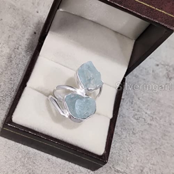 Natural Aquamarine Rough Gemstone Ring for Women
