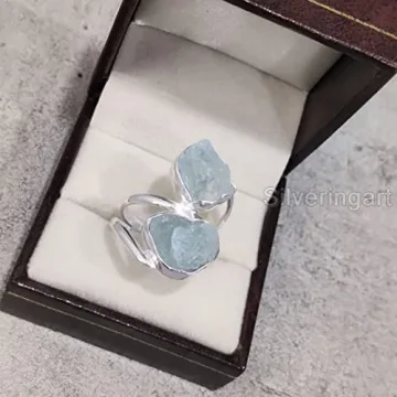 Natural Aquamarine Rough Gemstone Ring for Women