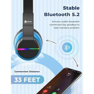 iClever BTH12 Kids Bluetooth Headphones,Colorful LED Lights Wireless Kids Headphones,74/85dBA Safe Volume,85H Playtime,Bluetooth 5.2,Over Ear Headphones Built-in Mic for iPad/Tablet/Airplane,Black