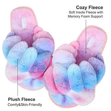 JIASUQI Fur Slides House Slippers for Women Fuzzy Sandals Furry Slides Plush Slippers Soft Flat for ...