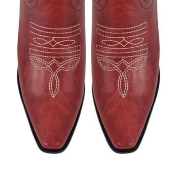 LISHAN Western Cowboy Cowgirl Boots for Women - Red
