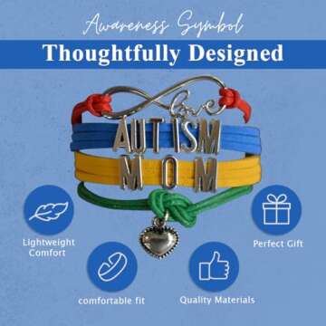 Infinity Collection Autism Mom Bracelet, Autism Awareness Jewelry for Women, Autism Puzzle Piece Bracelet, Mom Jewelry, Gift for Mom, Proud Mama Adjustable Bracelet