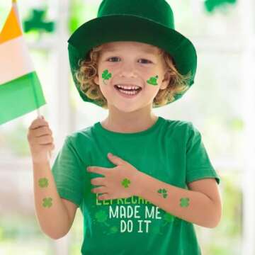 Kids St Patricks Day Shirt Lucky St Patrick's Day Outfits Size 7 Boys Charm Irish Clover Clothes with Stickers, The Leprechauns Made Me Do It