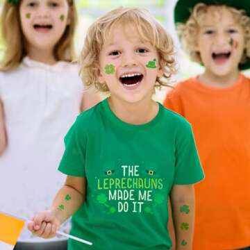 Kids St Patricks Day Shirt Lucky St Patrick's Day Outfits Size 7 Boys Charm Irish Clover Clothes with Stickers, The Leprechauns Made Me Do It