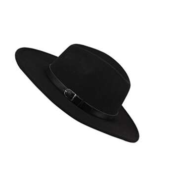 Dantiya Women'/s Wide Brim Wool Fedora Panama Hat with Belt Black, One Size
