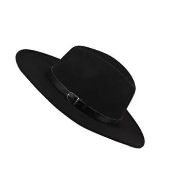 Dantiya Women'/s Wide Brim Wool Fedora Panama Hat with Belt Black, One Size