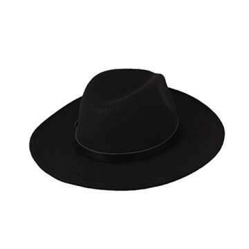 Dantiya Women'/s Wide Brim Wool Fedora Panama Hat with Belt Black, One Size